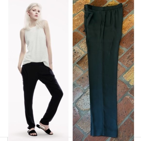 Theory green 100% silk Termin pull on pants sz Small - Picture 1 of 11